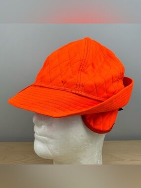 Vintage Youngan Blaze Orange Quilted Hunting Bucket Hat Ear Flaps Size M Insulat